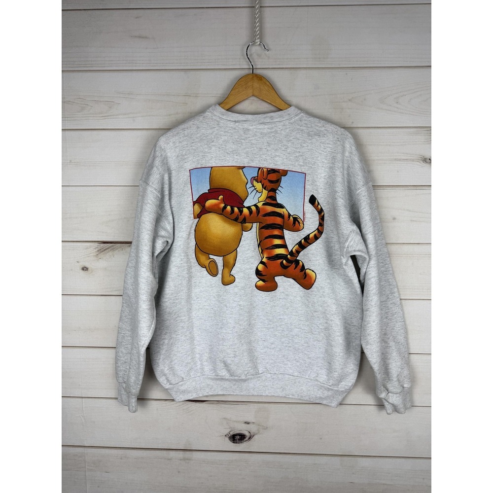 Pooh Sweatshirt Womens Large Gray Fleece Tigger Pooh Graphic Crewneck Pullover - Picture 2 of 7